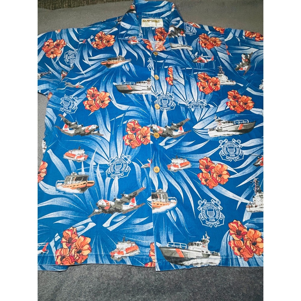 Eagle Crest US Coast Guard Camp Shirt Mens XL Blue Tropical Nautical Button Down